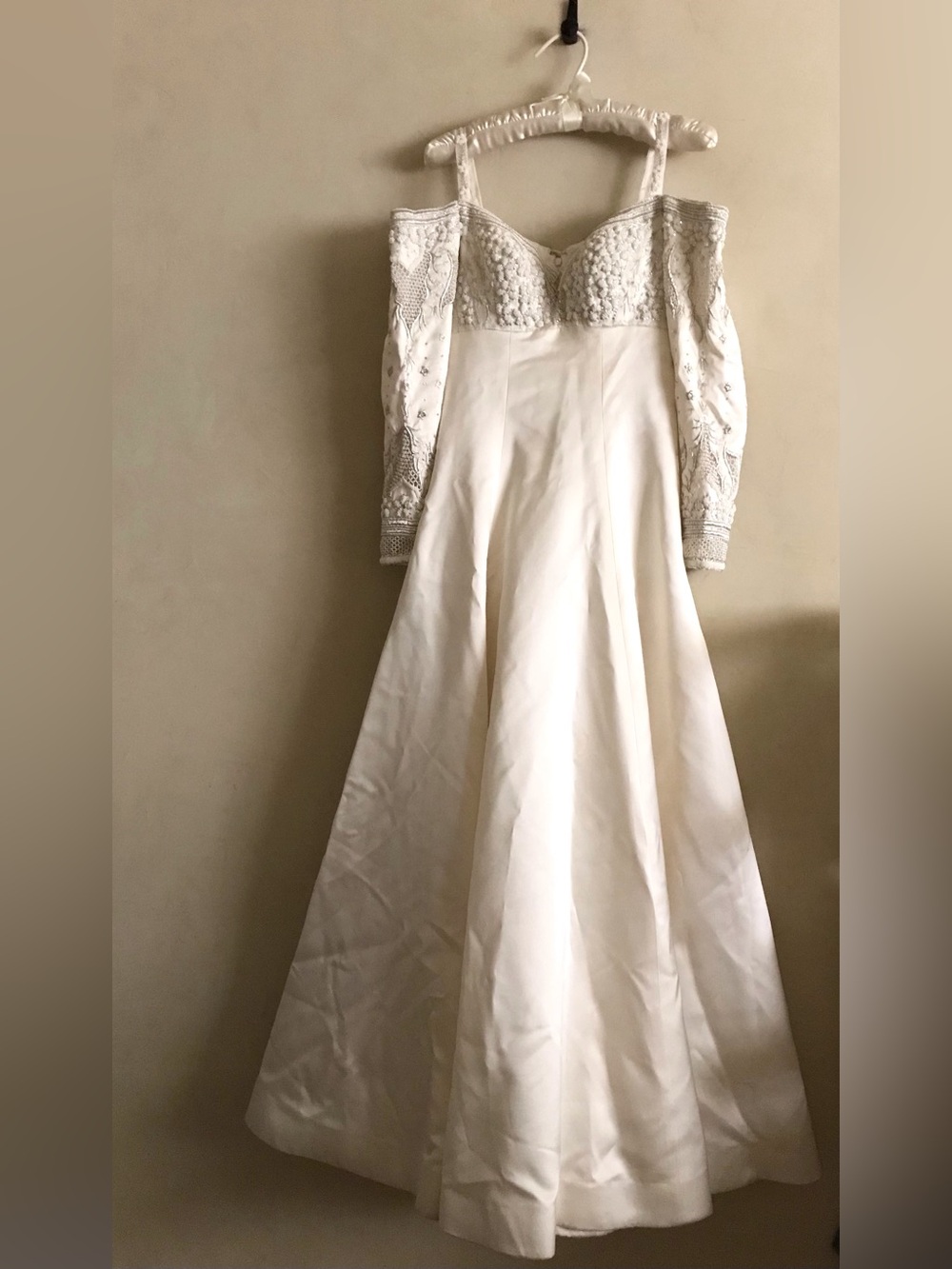 Custom Handmade Embroidered Ivory Silk Wedding Gown